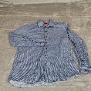 Lindbergh Black Label Men's Print Button Down Long Sleeve Shirt Blue Checkered